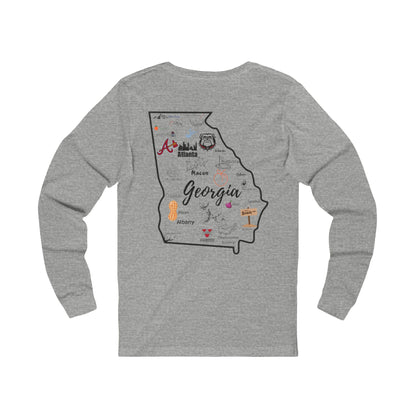 Georgia Map Unisex Long Sleeve Tee – Perfect for Southern Pride and Casual Style