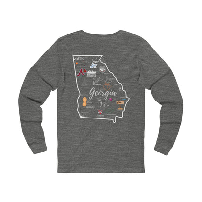 Georgia Map Unisex Long Sleeve Tee – Perfect for Southern Pride and Casual Style